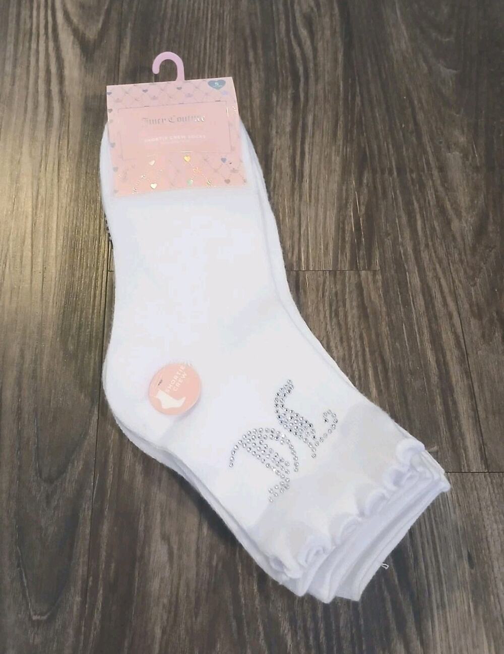 5-Pair Juicy Couture Women's White Shortie Crew Socks - Sizes 4-10 NWT